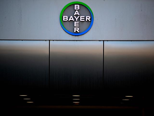 The company logo of German chemical giant Bayer is pictured at the company's site in Berlin on March 4, 2026. The company presented its annual report. (Photo by Tobias SCHWARZ / AFP)
