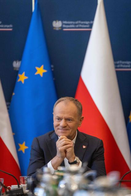 Poland's Prime Minister Donald Tusk takes part in a meeting of a Coordinating Committee on the Situation in the Middle East at Polish Foreign Afairs Ministry building in Warsaw on March 4, 2026. (Photo by Wojtek RADWANSKI / AFP)