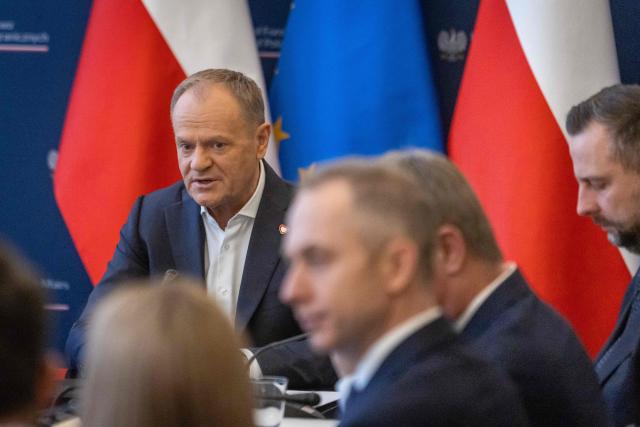 Poland's Prime Minister Donald Tusk takes part in a meeting of a Coordinating Committee on the Situation in the Middle East at Polish Foreign Afairs Ministry building in Warsaw on March 4, 2026. (Photo by Wojtek RADWANSKI / AFP)