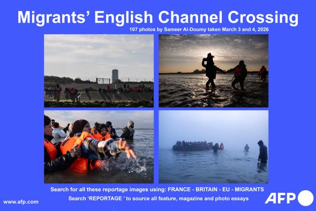 AFP presents a reportage by photographer Sameer Al-Doumy of 107 photos of migrants boarding small boats to cross the English Channel 
from Gravelines, on France's northern coast, to Britain, on March 3 and 4, 2026.

Search for all these reportage images using: FRANCE - BRITAIN - EU - MIGRANTS
Search ‘REPORTAGE ’ to source all feature, magazine and photo essays (Photo by Sameer Al-DOUMY / AFP)