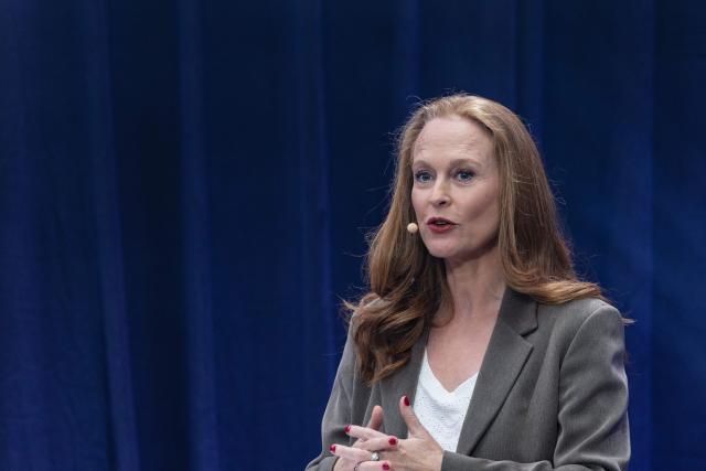 Ensemble Pour la Republique's MP candidate for Mayor of Lille, Violette Spillebout takes part in a debate broadcasted by French TV channel France 3 Nord-Pas-de-Calais between the main candidates for France's upcoming municipal elections in the city of Lille, in Lille northern France, on March 4, 2026. French voters head to the polls for municipal elections on March 15 and 22, 2026. (Photo by Sameer Al-DOUMY / AFP)