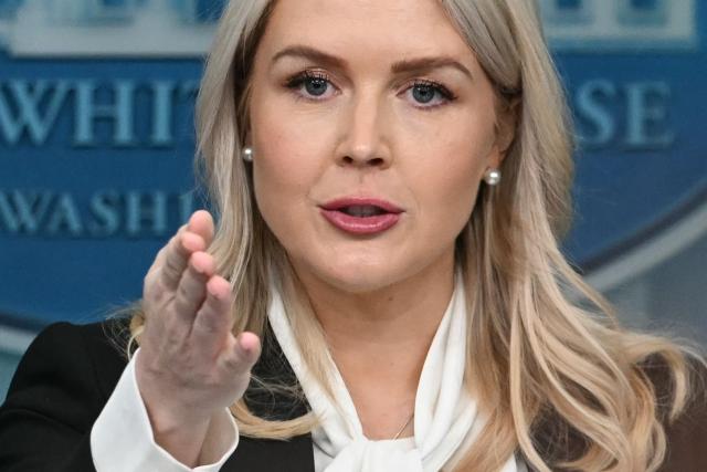 White House Press Secretary Karoline Leavitt speaks during a press briefing in the Brady Briefing Room of the White House in Washington, DC, on March 4, 2026. President Donald Trump will attend a ceremony marking the return of American troops killed during the war on Iran, Leavitt said Wednesday. (Photo by ANDREW CABALLERO-REYNOLDS / AFP)