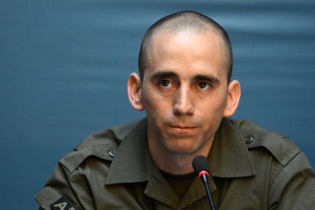 Argentine Gendarmerie officer Nahuel Agustin Gallo looks on during a press conference at the headquarters of the Argentine National Gendarmerie Command in Buenos Aires on March 4, 2026. Gallo, who had been imprisoned in Venezuela since December 2024, was released from Rodeo I, a feared political prison on the outskirts of Caracas. (Photo by Luis ROBAYO / AFP)