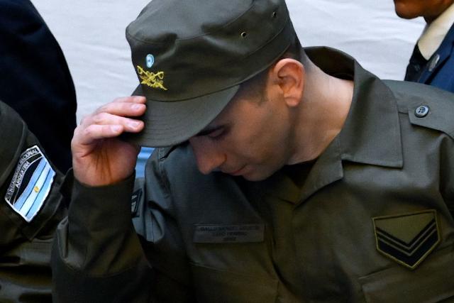 Argentine Gendarmerie officer Nahuel Agustin Gallo arrives for a press conference at the headquarters of the Argentine National Gendarmerie Command in Buenos Aires on March 4, 2026. Gallo, who had been imprisoned in Venezuela since December 2024, was released from Rodeo I, a feared political prison on the outskirts of Caracas. (Photo by Luis ROBAYO / AFP)