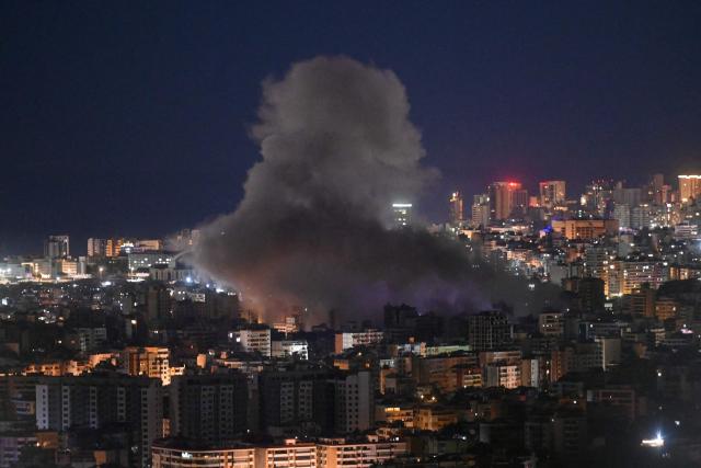 Smoke rises from the site of an Israeli airstrike that targeted an area in Beirut's southern neighborhood on March 5, 2026. An air strike hit the Hezbollah stronghold of south Beirut early on March 5, AFPTV images showed, shortly after Israel issued a warning ahead of an attack. Israel's military earlier told residents to leave a Beirut suburb, warning it was about to strike targets it said were linked to Hezbollah. (Photo by FADEL itani / AFP)