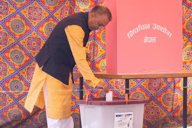 Nepali Congress party's president and candidate Gagan Thapa casts his ballot at a polling station during Nepal's parliamentary election in Kathmandu on March 5, 2026. Nepal voted on March 5 for a new parliament in a high-stakes showdown between an entrenched old guard and a powerful youth movement, six months after deadly anti-corruption protests toppled the government. (Photo by PRABIN RANABHAT / AFP)