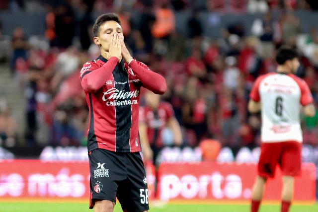 Atlas' forward #58 Arturo Gonzalez celebrates scoring his team's first goal during the Liga MX Clausura football match between Atlas and Tijuana at the Jalisco Stadium in Guadalajara, state of Jalisco, Mexico on March 4, 2026. (Photo by Ulises Ruiz / AFP)