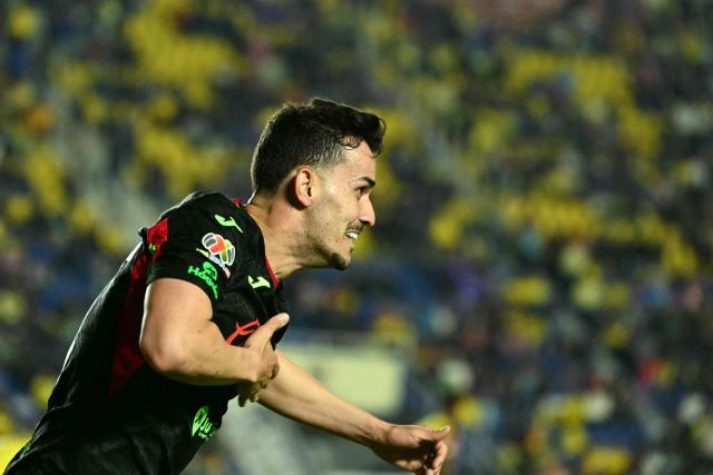 Juarez's Brazilian midfielder #08 Guilherme Castilho celebrates scoring his team's second goal during the Liga MX Clausura match between America and Juarez at Ciudad de los Deportes Stadium in Mexico City on March 4, 2026. (Photo by Yuri CORTEZ / AFP)