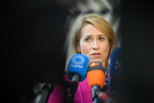 EU High Representative and Vice-President for Foreign Affairs and Security Policy Kaja Kallas speaks to journalists prior to an informal video conference of Foreign Affairs ministers at the European Council in Brussels on March 5, 2026. (Photo by Nicolas TUCAT / AFP)