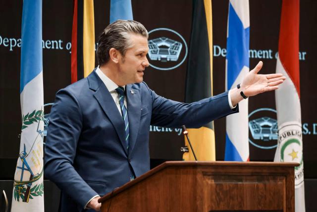 US Secretary of Defense Pete Hegseth speaks during the inaugural Americas Counter Cartel Conference at the US Southern Command (SOUTHCOM) headquarters in Doral, Florida on March 5, 2026. Defense and security leaders from across the Caribbean, Central America, and South America gathered for the conference to strengthen regional cooperation in combating transnational criminal organizations and narcotics trafficking in the Western Hemisphere. (Photo by Eva Marie UZCATEGUI / AFP)