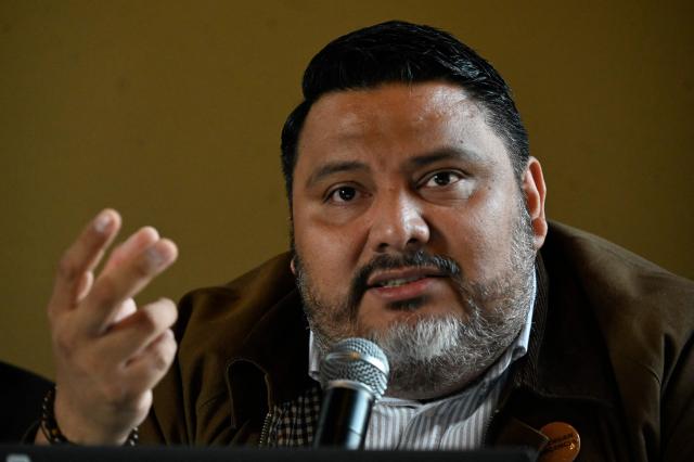 Director of research of the NGO Cristosal, Rene Valiente, speaks during the presentation of the report “The Price of Dissent: Criminalization, Political Persecution in El Salvador (2019–2025)”, in Guatemala City on March 5, 2026. (Photo by JOHAN ORDONEZ / AFP)