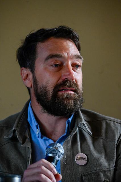 Executive director of the NGO Cristosal, Noah Bullock, speaks during the presentation of the report “The Price of Dissent: Criminalization, Political Persecution in El Salvador (2019–2025)”, in Guatemala City on March 5, 2026. (Photo by JOHAN ORDONEZ / AFP)