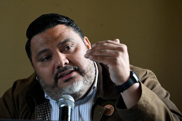 Director of research of the NGO Cristosal, Rene Valiente, speaks during the presentation of the report “The Price of Dissent: Criminalization, Political Persecution in El Salvador (2019–2025)”, in Guatemala City on March 5, 2026. (Photo by JOHAN ORDONEZ / AFP)