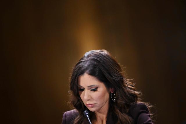 (FILES) US Homeland Security Secretary Kristi Noem testifies during a Senate Judiciary Committee hearing on oversight of the Department of Homeland Security, on Capitol Hill in Washington, DC on March 3, 2026. US President Donald Trump announced on March 5, 2026, that he was replacing Kristi Noem, head of the powerful Department of Homeland Security. Trump, in a post on Truth Social, said Oklahoma Senator Markwayne Mullen would take over from Noem at DHS on March 31. (Photo by Mandel NGAN / AFP)