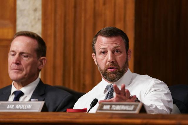 (FILES) US Senator Markwayne Mullin, Republican from Oklahoma, questions Pete Hegseth, US President-elect Donald Trump's nominee for Defense Secretary, during Hegseth's confirmation hearing before the Senate Armed Services Committee on Capitol Hill on January 14, 2025 in Washington, DC. US President Donald Trump announced on Thursday that he was replacing Kristi Noem, head of the powerful Department of Homeland Security. Trump, in a post on Truth Social, said Oklahoma Senator Markwayne Mullen would take over from Noem at DHS on March 31. (Photo by ALLISON ROBBERT / AFP)