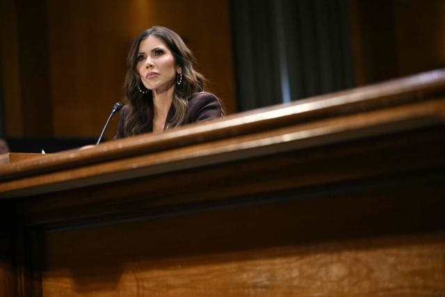 (FILES) US Homeland Security Secretary Kristi Noem testifies during a Senate Judiciary Committee hearing on oversight of the Department of Homeland Security, on Capitol Hill in Washington, DC on March 3, 2026. US President Donald Trump announced on March 5, 2026, that he was replacing Kristi Noem, head of the powerful Department of Homeland Security. Trump, in a post on Truth Social, said Oklahoma Senator Markwayne Mullen would take over from Noem at DHS on March 31. (Photo by Mandel NGAN / AFP)