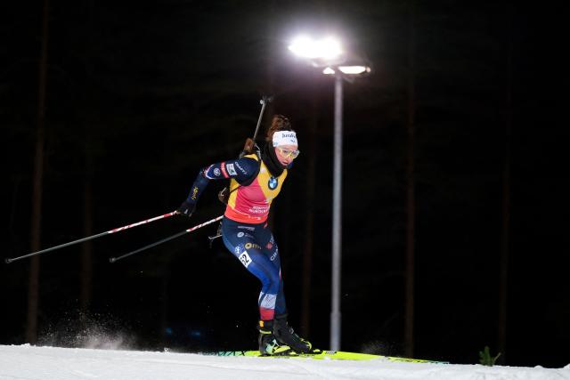 France's Lou Jeanmonnot-Laurent competes during the women's 15km individual event of the IBU Biathlon World Cup in Kontiolahti, Finland, on March 5, 2026. (Photo by Minna Raitavuo / Lehtikuva / AFP) / Finland OUT