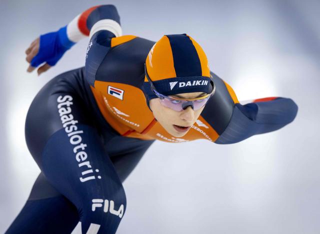 Netherlands' Femke Kok competes in the women's 1000m sprint event during the 2026 ISU Speed Skating Allround and Sprint World Championships at the Thialf ice arena in Heerenveen, on March 5, 2026. (Photo by Sem van der Wal / ANP / AFP) / Netherlands OUT