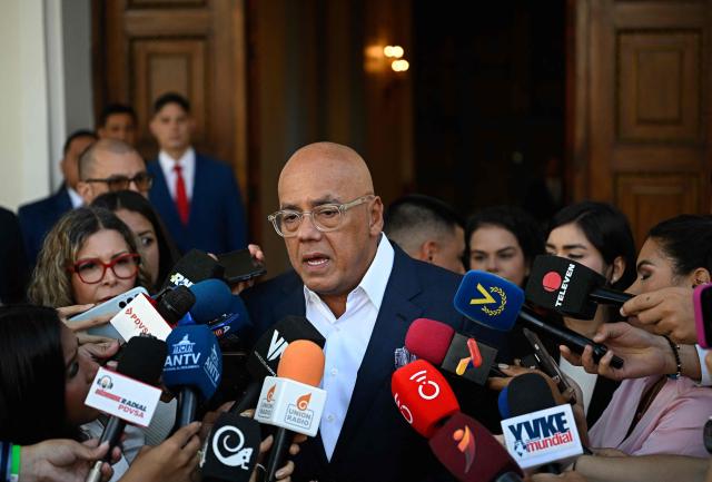 Venezuela's National Assembly President Jorge Rodriguez speaks during a press conference before an ordinary session at the National Assembly in Caracas on March 5, 2026. (Photo by Federico PARRA / AFP)