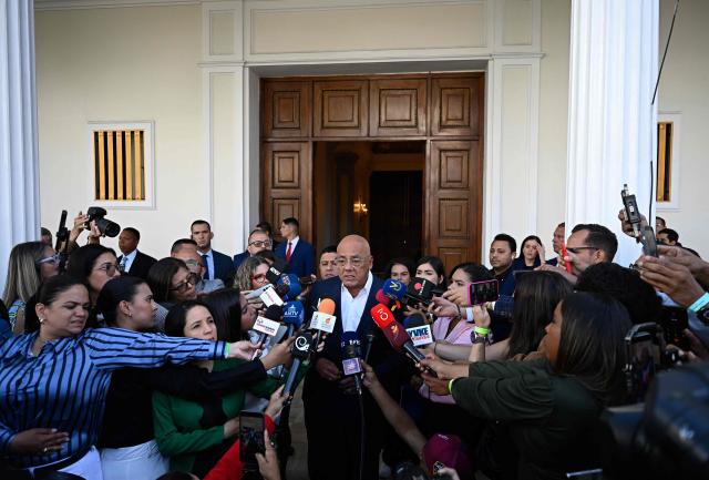 Venezuela's National Assembly President Jorge Rodriguez speaks during a press conference before an ordinary session at the National Assembly in Caracas on March 5, 2026. (Photo by Federico PARRA / AFP)