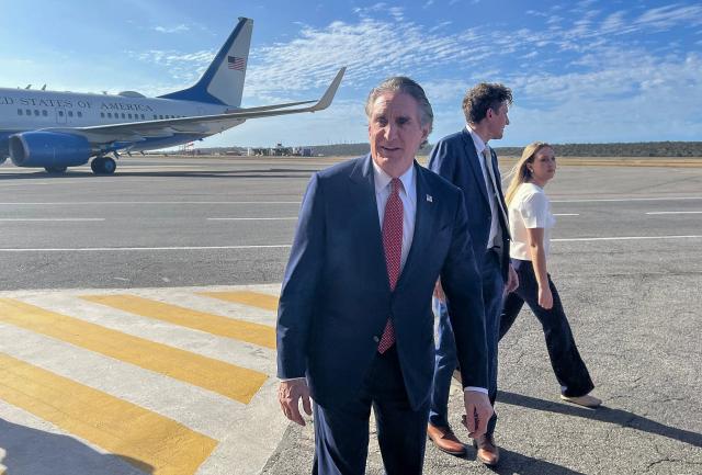 US Interior Secretary Doug Burgum speaks after a visit and a document signing in Caracas on March 5, 2026. Venezuela has promised safe conditions for foreign mining companies keen to invest in the country, US Interior Secretary Doug Burgum said on March 5 during a visit. Burgum, a member of President Donald Trump's cabinet, said he had received assurances from Caracas that the "government would ensure their security," adding that Venezuela would surpass its oil and gas production targets in 2026. (Photo by Patrick FORT / AFP)