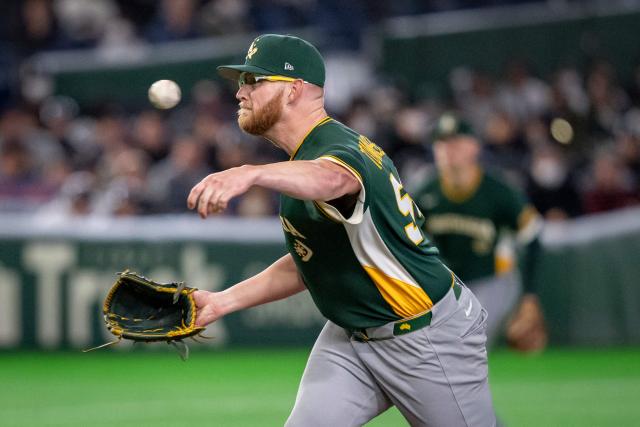 Australia's Blake Townsend pitches during the World Baseball Classic (WBC) Pool C first round game between Czech Republic and Australia at the Tokyo Dome in Tokyo on March 6, 2026. (Photo by Yuichi YAMAZAKI / AFP)
