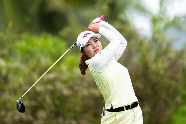 Japan’s Ayaka Furue hits a tee shot during the second round of the 2026 LPGA Blue Bay golf tournament at the Jian Lake Blue Bay Golf Club in Lingshui, on China's southern Hainan Island March 6, 2026. (Photo by CN-STR / AFP) / China OUT