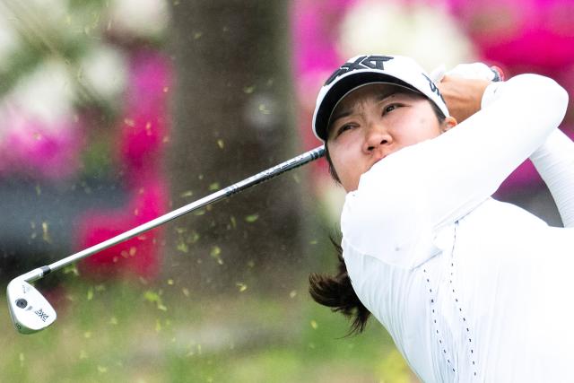 USA’s Auston Kim hits a tee shot during the second round of the 2026 LPGA Blue Bay golf tournament at the Jian Lake Blue Bay Golf Club in Lingshui, on China's southern Hainan Island March 6, 2026. (Photo by CN-STR / AFP) / China OUT