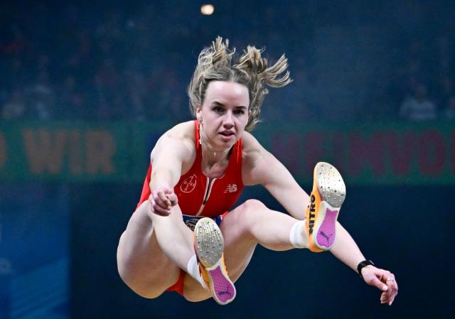 Germany's Imke Daalmann competes during the women's long jump event of the ISTAF indoor Athletics Meeting 2026 in Berlin on March 6, 2026. (Photo by Tobias SCHWARZ / AFP)