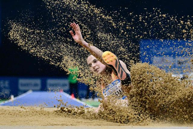 Netherland's Pauline Hondema competes during the women's long jump event of the ISTAF indoor Athletics Meeting 2026 in Berlin on March 6, 2026. (Photo by Tobias SCHWARZ / AFP)