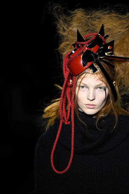 A model presents a creation by Yohji Yamamoto for the Women's Ready to Wear Fall/Winter 2026-2027 collection fashion show as part of the Paris Women Fashion Week, in Paris, on March 6, 2026. (Photo by JULIEN DE ROSA / AFP)
