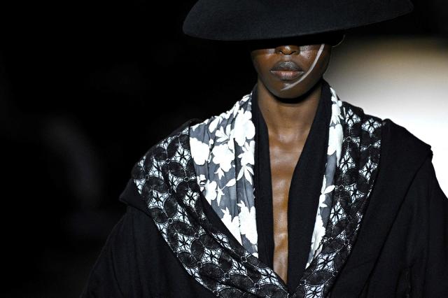 A model presents a creation by Yohji Yamamoto for the Women's Ready to Wear Fall/Winter 2026-2027 collection fashion show as part of the Paris Women Fashion Week, in Paris, on March 6, 2026. (Photo by JULIEN DE ROSA / AFP)