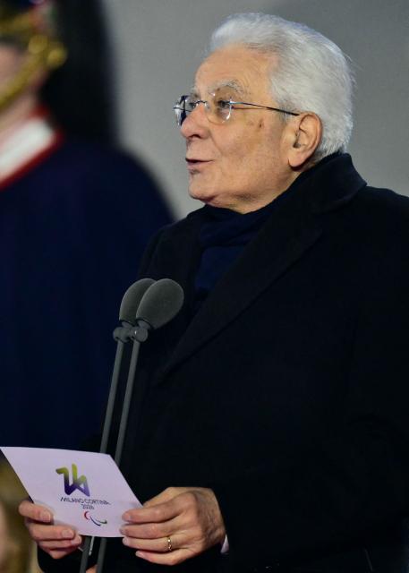 President of Italy Sergio Mattarella delivers a speech during the Milano Cortina 2026 Winter Paralympic Games opening ceremony at Arena di Verona in Verona on March 6, 2026. (Photo by Stefano RELLANDINI / AFP)