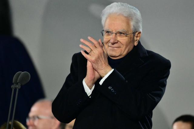 President of Italy Sergio Mattarella applauds after delivering a speech during the Milano Cortina 2026 Winter Paralympic Games opening ceremony at Arena di Verona in Verona on March 6, 2026. (Photo by Stefano RELLANDINI / AFP)