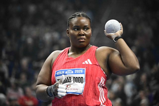 Jamaica's Danniel Thomas-Dodd competes during the women's shot put event of the ISTAF indoor Athletics Meeting 2026 in Berlin on March 6, 2026. (Photo by Tobias SCHWARZ / AFP)