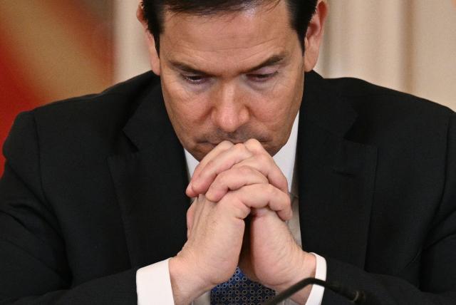 US Secretary of State Marco Rubio attends a roundtable to "save college sports" in the East Room of the White House in Washington, DC, on March 6, 2026. (Photo by Brendan SMIALOWSKI / AFP)