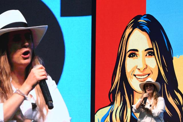 Colombia's presidential candidate Paloma Valencia for the Centro Democratico party speaks to supporters at her closing campaign rally in Medellin, Colombia on March 6, 2026. Colombia will hold legislative elections on March 8 and presidential elections on May 31. (Photo by Jaime SALDARRIAGA / AFP)