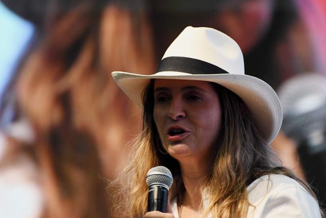 Colombia's presidential candidate Paloma Valencia for the Centro Democratico party speaks to supporters at her closing campaign rally in Medellin, Colombia on March 6, 2026. Colombia will hold legislative elections on March 8 and presidential elections on May 31. (Photo by Jaime SALDARRIAGA / AFP)