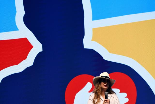 Colombia's presidential candidate Paloma Valencia for the Centro Democratico party speaks to supporters at her closing campaign rally in Medellin, Colombia on March 6, 2026. Colombia will hold legislative elections on March 8 and presidential elections on May 31. (Photo by Jaime SALDARRIAGA / AFP)