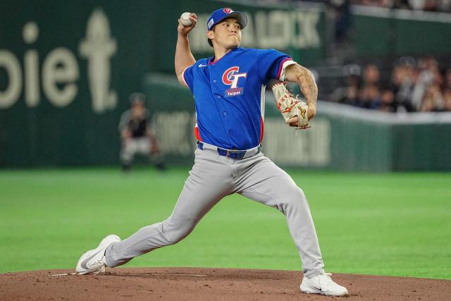 Taiwan's Chen Zhong-Ao Zhuang pitches during the World Baseball Classic (WBC) Pool C game between Taiwan and Czech Republic at the Tokyo Dome in Tokyo on March 7, 2026. (Photo by Yuichi YAMAZAKI / AFP)