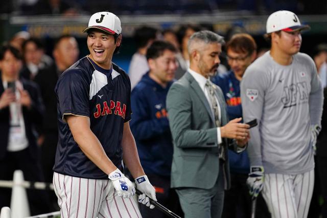 Japan's Shohei Ohtani warms up prior to the World Baseball Classic (WBC) Pool C game between Japan and South Korea at the Tokyo Dome in Tokyo on March 7, 2026. (Photo by Yuichi YAMAZAKI / AFP)