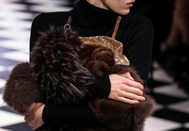 A model presents a creation by Junya Watanabe for the Women's Ready to Wear Fall/Winter 2026-2027 collection fashion show as part of the Paris Women Fashion Week, in Paris, on March 7, 2026. (Photo by Alain JOCARD / AFP)