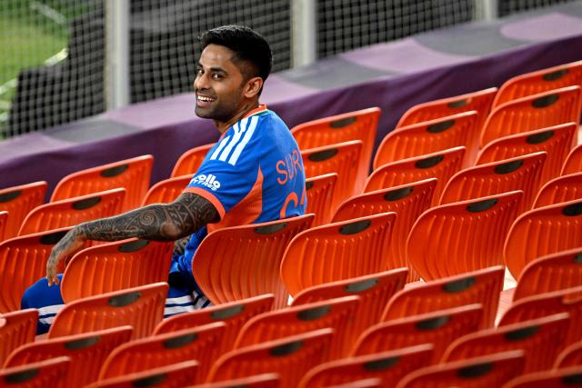India's captain Suryakumar Yadav smiles during the television interview on the eve of the 2026 ICC Men's T20 Cricket World Cup final match against New Zealand at the Narendra Modi Stadium in Ahmedabad on March 7, 2026. (Photo by Punit PARANJPE / AFP)
