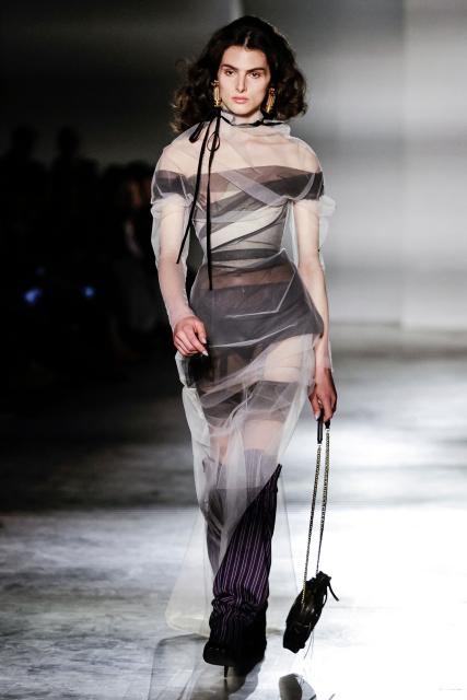 A model presents a creation for Vivienne Westwood for the Women's Ready to Wear Fall/Winter 2026-2027 collection fashion show as part of the Paris Women Fashion Week, in Paris, on March 7, 2026. (Photo by STEPHANE DE SAKUTIN / AFP)