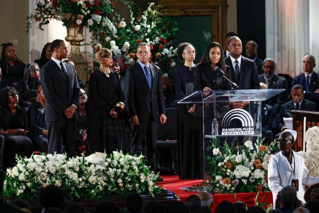Ashley Jackson speaks during a private memorial service for civil rights activist Reverend Jesse Jackson at the Rainbow PUSH Coalition headquarters on March 7, 2026 in Chicago, Illinois. Veteran US civil rights activist Reverend Jesse Jackson, one of the nation's most influential Black voices, died peacefully on February 17, 2026 at the age of 84. Jackson, a Baptist minister, had been a civil rights leader since the 1960s, when he marched with Martin Luther King Jr. and helped fundraise for the cause (Photo by KAMIL KRZACZYNSKI / AFP)