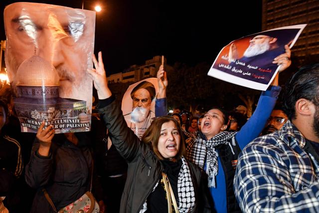 Anti-war protesters gather for a demonstration in solidarity with Iran along Habib Bourguiba avenue in central Tunis on March 7, 2026. The United States and Israel launched strikes against Iran on February 28, sparking swift retaliation by the Islamic republic which responded with missile attacks across the region. The war has dragged in global powers, upended the world's energy and transport sectors, and brought chaos to even usually peaceful areas of the volatile region. (Photo by FETHI BELAID / AFP)