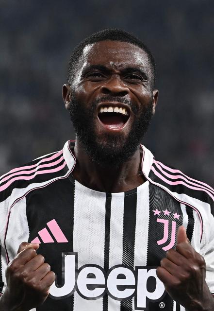 Juventus' Ivorian forward #13 Jérémie Boga celebrates after scoring Juventus' fourth goal during the Italian Serie A football match between Juventus and Pisa at the Allianz Stadium in Turin, northern Italy, on March 7, 2026. (Photo by Isabella BONOTTO / AFP)