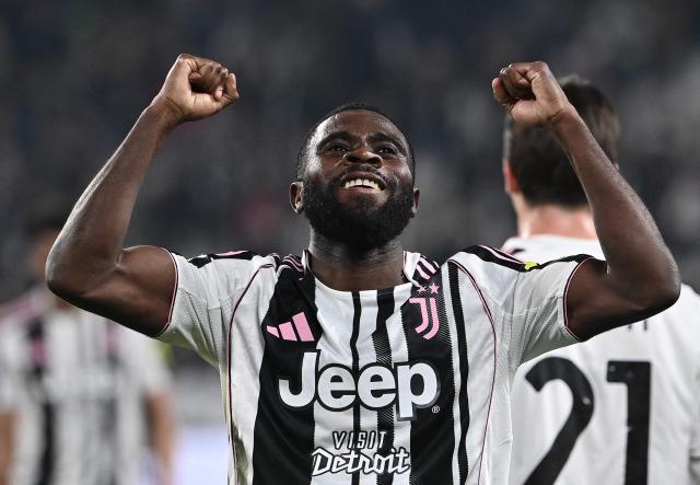 Juventus' Ivorian forward #13 Jérémie Boga celebrates after scoring Juventus' fourth goal during the Italian Serie A football match between Juventus and Pisa at the Allianz Stadium in Turin, northern Italy, on March 7, 2026. (Photo by Isabella BONOTTO / AFP)