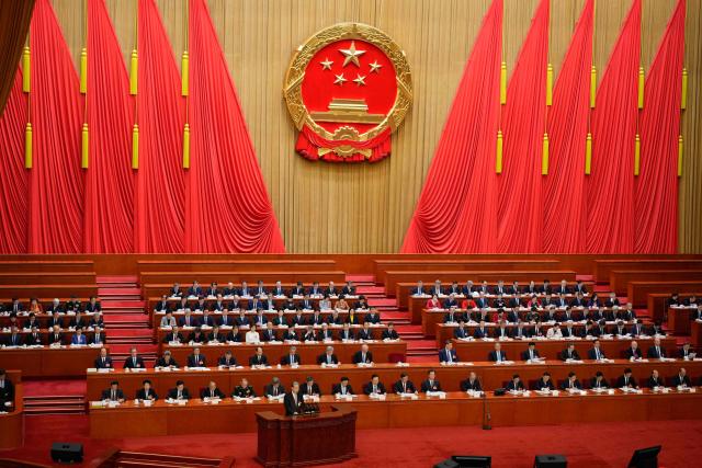 Chairman of the Standing Committee of the National People's Congress Zhao Leji speaks during a plenary session of China's National People's Congress (NPC) at the Great Hall of the People in Beijing on March 9, 2026. (Photo by Vincent Thian / POOL / AFP)