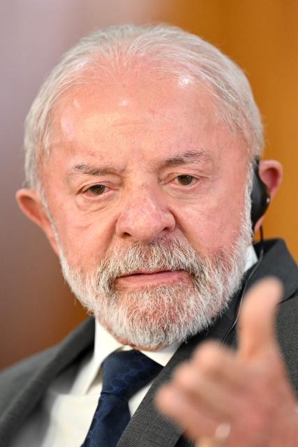 Brazil's President Luiz Inacio Lula da Silva gestures during a press statement after meeting South African President Cyril Ramaphosa at the Planalto Palace in Brasilia, on March 9, 2026. (Photo by Evaristo Sa / AFP)